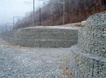 Монтаж подпорной стенки из габионов, укрепление откосов железных дорог габионами